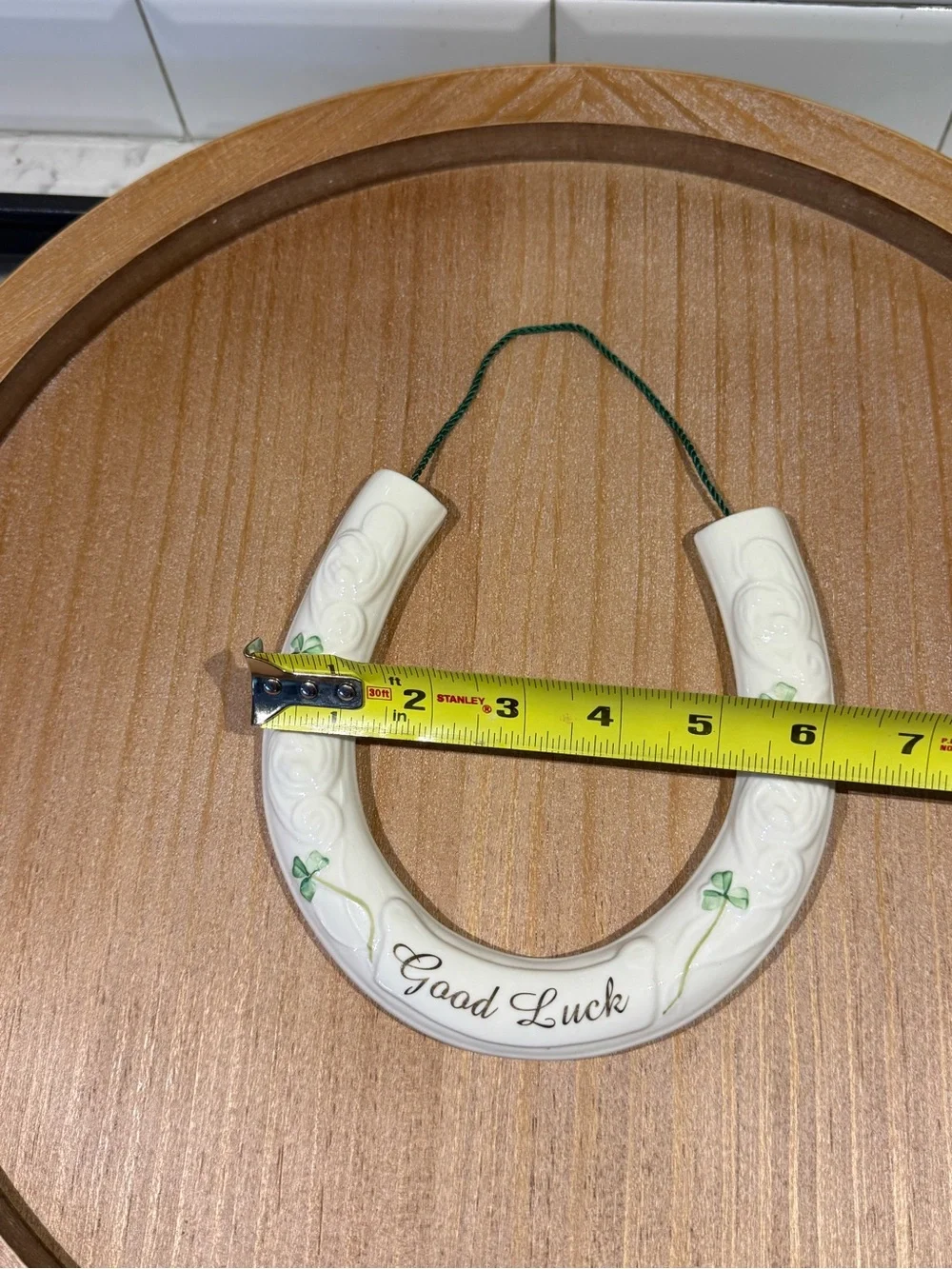 Belleek Good Luck White Ceramic Horseshoe Wall Decor with Green Accents